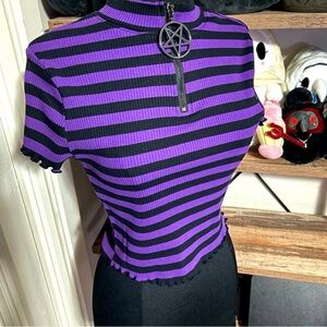 Killstar Malkin Crop Top Tee Purple and Black - Like New - Size M